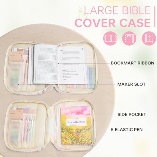 Pink Bow Bible Cover Case for Women Large Bible with Handle - Quilted & Organized