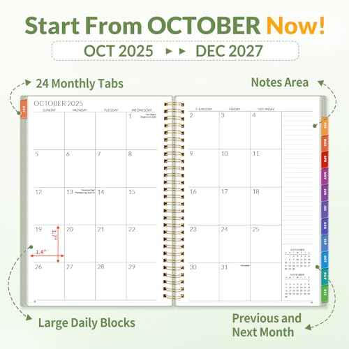 SUNEE 2026-2027 Planner - 24 Months (Jan 2026 - Dec 2027) - 7"x10" Monthly Spreads & Yearly Planner, Sage Green