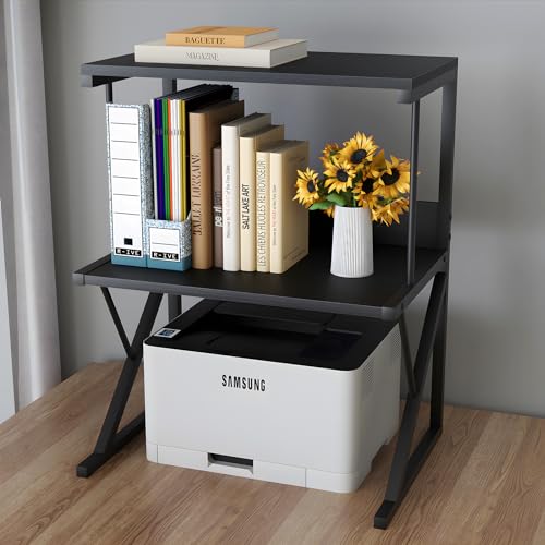 aboxoo Printer Stand for Desk, Desktop Printer Shelf Large 3-Tier Multi-Purpose Office Organization Shelves for Home Office, Black