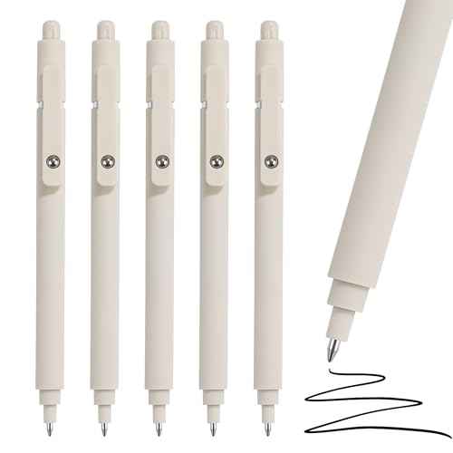 RIANCY Aesthetic Pens Beige Pens 5Pcs 0.5mm Quick Dry Black Ink Gel Pens Fine Point Smooth Writing Cute Pen Japanese Stationary Home Work Essentials Nurse School Gifts Office Supplies