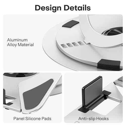 OMOTON Portable Laptop Stand for Desk, Ergonomic Computer Stand with 360¡Æ Rotating Base, 5-Level Adjustable Aluminum Foldable Mount, Compatible for 10-15.6" Laptops