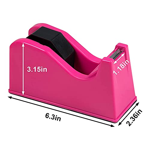 Ihomecooker Rose Red Desktop Tape Dispenser, 1" & 3" Core, Weighted Nonskid