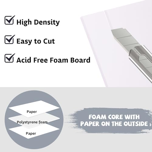 DIYASY White Foam Boards 6-Pack 11.8 x 7.8in Craft Poster Mounting Sheets
