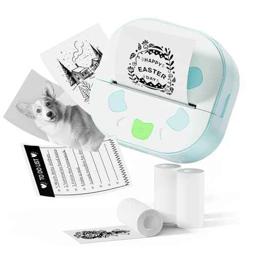 Mini Sticker Printer, Portable Thermal Photo Printers with 3 Rolls Stickers Paper, Bluetooth PrintPods Inkless Pocket Printers for Phone, Impresora Port?til for Journal, DIY Notes, Kids Gift