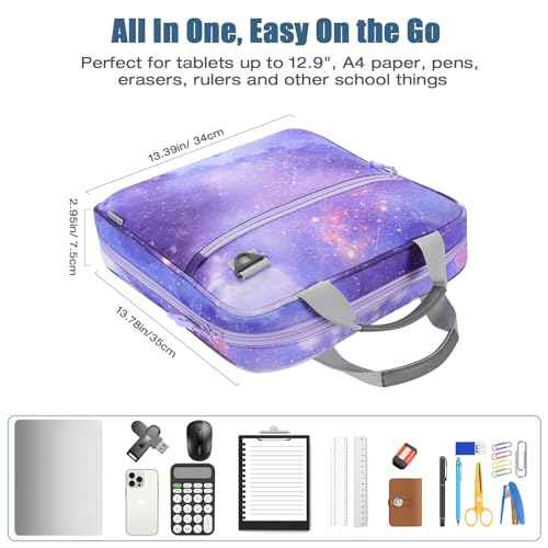 MoKo Zipper Binder, 2 inch 3 Ring Binder with 500 Sheet Capacity Multi-Pocket School Bag with Padded Shoulder Strap Handle, School Supplies Organizer for Middle Student, Star Purple