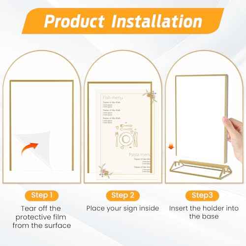 Smarpau Gold Acrylic Sign Holder 5x7, Double-Sided Display Stand, Clear Picture Frames/Flyer Holder/Menu Holder/Table Number for Wedding, Home, Offices(16Pcs)
