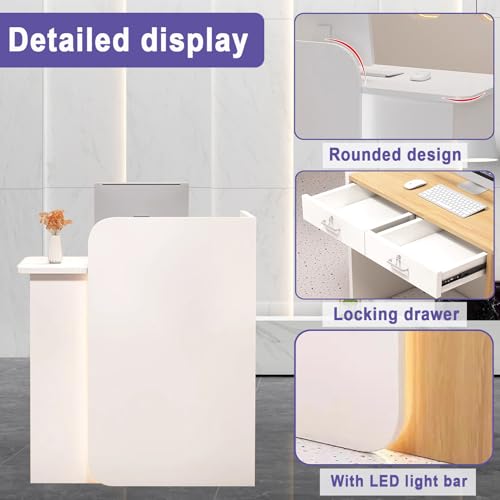 BFECGDXT Reception Desk with Counter, L-Shaped Left Corner, White - 31.5 x 17.7 x 39.4 in
