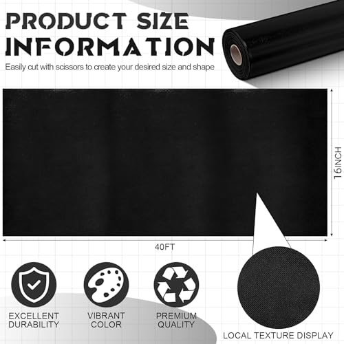 Hahafelt 16 Inch x 40 Ft Black Fabric Bulletin Board Roll - Classroom & Office Decor