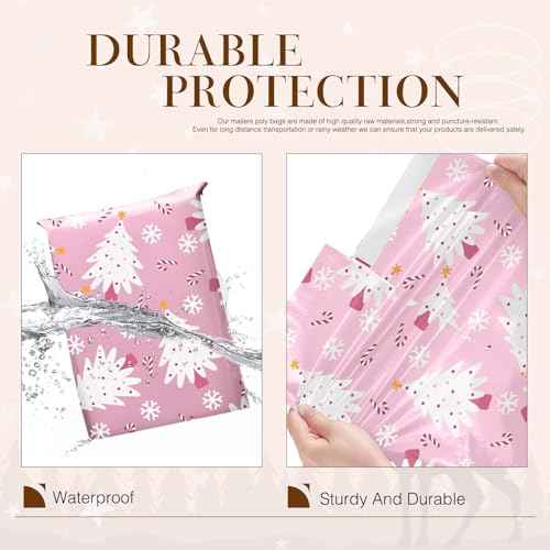 Metronic Christmas Poly Mailers 10x13 20Pack, Pink Xmas Tree Shipping Bags for Clothes, Self Adhesive Shipping Envelopes for Small Business,Waterproof Mailers Poly Bags for Holiday Shipping,Packaging