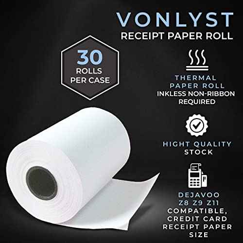 Credit Card Machine Paper Roll for Dejavoo P1 P3 P8 QD1 QD2 Z8 Z9 Z11 (30 rolls)