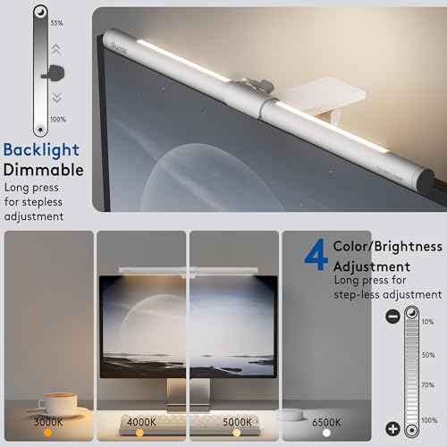 Quntis Monitor Light Bar with Remote, Eye-Care No Glare, Space Saving Home Office Desk Lamp (White), Stepless Dimming, Easy Setup LED Computer Light Backlight for Curved Gaming Monitors Reading Study
