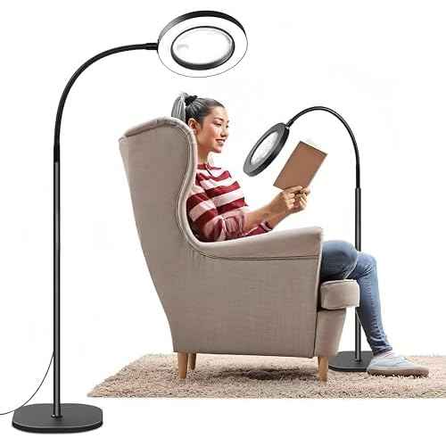 10X Magnifying Glass with Light Three Color Temperature LED Adjustable Height Floor Lights Suitable for Reading, Handicrafts, and Jewelry Merchants