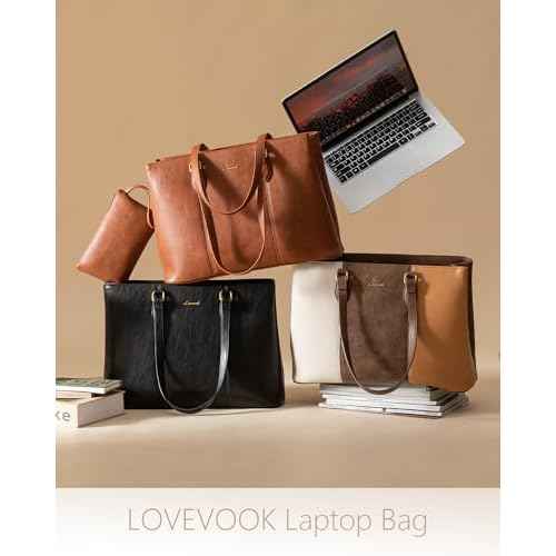 LOVEVOOK Laptop Tote Bag for Women,Work Tote with Wristlet,PU Leather Computer Bag for Teacher,Office, Daily
