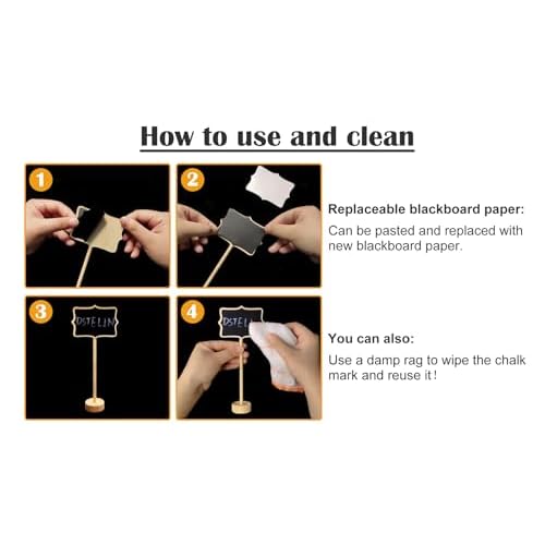 15 Pack Wood Mini Chalkboard Signs (Water-Based Chalk and Replacement Stickers Are Included) Small Rectangle Chalkboards Blackboard for Weddings, Message Board Signs and Special Event Decorations