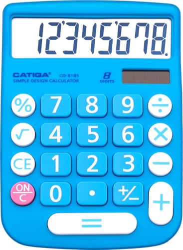 CATIGA Blue 8-Digit Desktop Calculator with Solar Power & LCD Display, Large Buttons, for Home Office School & Business, Model CD-8185
