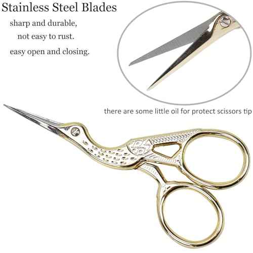 BIHRTC Small Craft 4.5Inch Embroidery Scissors with Artificial Leather Cover Stainless Steel Tip Bird Stork Scissors Shears for Sewing Crochet Embroidery Paper Art Work
