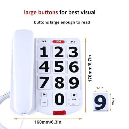 TelPal Corded Big Button Phone for Seniors Home, Wired Large Number Landline Telephone for Visually Impaired Old People with Extra Loud Ringer, Emergency House Phones