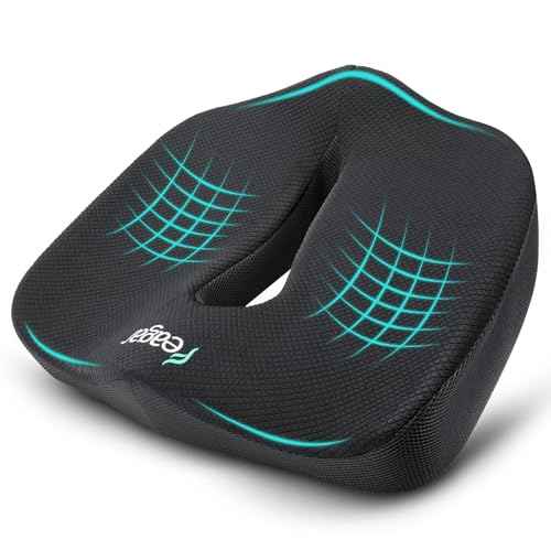 Feagar X Large Memory Foam Seat Cushions for Office Chairs Desk, Chair Cushion Tailbone Pain Relief Extra Dense Hip Sciatica Car Seat Cushion for Long Sitting Black