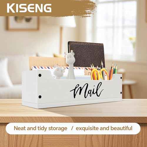White Wooden Mail Organizer Countertop - Mail Organizer Wall Mounted, Office Mail Holder, Desktop Mail Basket for Counter, Letter Holder Box for Home Office Decor (White +Black Mail, 3.15")