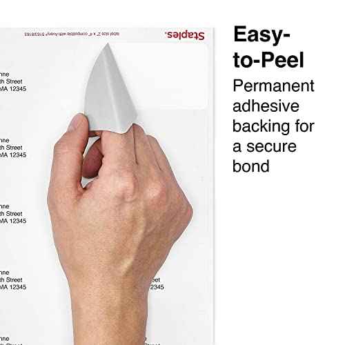 Staples Laser/Inkjet Address Labels, Easy-to-Peel Printable Sticker Paper, 2 x 4 Inch, 10-Labels Per Sheet, 100-Pack, White