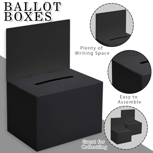 Black 6 Pcs Raffle Donation Boxes 6.5x4.5x4.5 Inches - Suggestion Collection Boxes