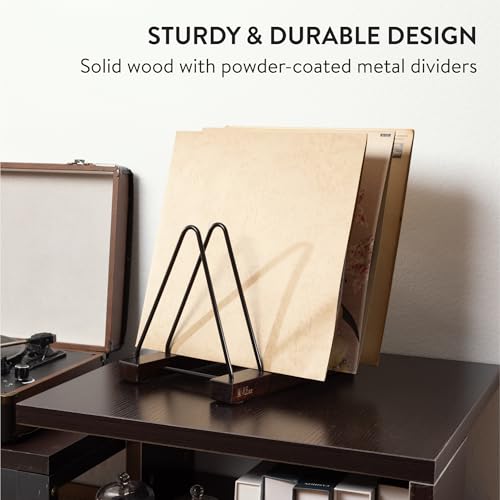 Big Fudge Vinyl Acacia Wood Record Storage - LP Holder with Scratch-Resistant Base - Album Collection Display Stand - Easy-Assemble Organizer Rack for Records - Holds 30-40 LPs