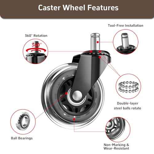 Office Chair Wheels, Set of 15 Caster Wheels Office Accessories, 3 Inch Heavy Duty Casters for Chairs to Replace Office Chair Mats, Smooth & Quiet Universal Fit for Most Chairs(15 Pack)