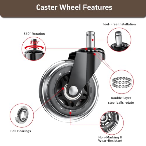 Office Chair Wheels, Set of 25 Caster Wheels Office Accessories, 3 Inch Heavy Duty Casters for Chairs to Replace Office Chair Mats, Smooth & Quiet Universal Fit for Most Chairs(25 Pack)