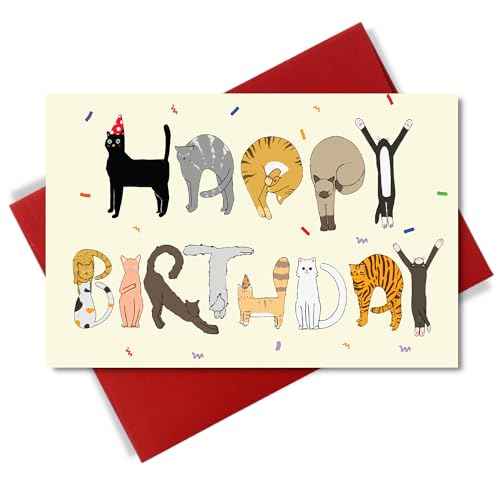 Cheerin Happy Birthday Card for Him or Her - Funny Birthday Card - Humourous Greeting Card - Cat Birthday Card for Cat Lovers Men Women