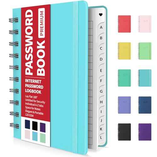 Forvencer Password Book with Individual Alphabetical Tabs, 4"x5.5" Small Password Notebook, Spiral Password Keeper, Internet Address and Password Organizer, Password Logbook for Home Office, Sky Blue
