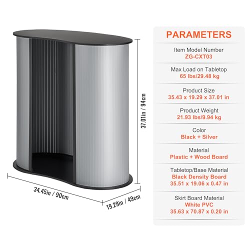 VEVOR Portable Tradeshow Podium Table 35.43 x 19.29 x 37.01 in Black+Silver with Carrying Bag
