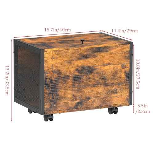 CADUKE Small File Cabinet on Wheels, Rolling File Cart with Lid, Hanging Filing Cabinets Organizer for Letter & Legal Size, Wooden Decorative File Box Under Desk for Home Office, Rustic Brown