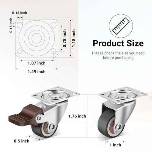 Nefish 1 Inch Small Casters Set of 12, Low Profile Soft Rubber Casters Wheels for Furniture, 360 Degree Swivel Plate Castors, Flexibly Light Duty Castor Wheels for Cabinet, Boxes, Trash, DIY