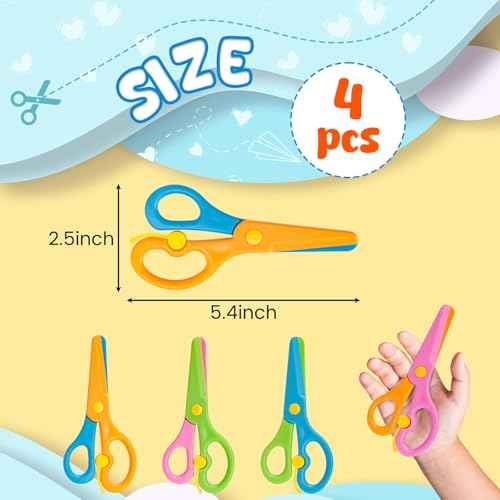 LOVESTOWN Kids Safety Scissors, 4 PCS Blunt Tip Scissor Preschool Training for Toddler & Children, Anti-Pinch Design, Child Hand Eye Coordination Development, Playdough Tools Scrapbooking Supplies