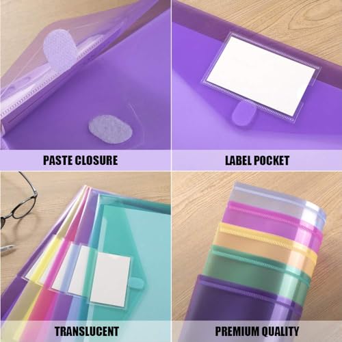 Sooez Multicolor 10-Pack A4 Plastic File Folders Waterproof Document Envelopes