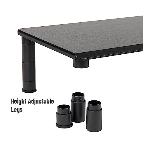 Mind Reader Dual Monitor Stand, Height Adjustable, Desktop Organizer, Laptop Riser, Office, 38.5" L x 11" W x 2.55-6.5" H, Black