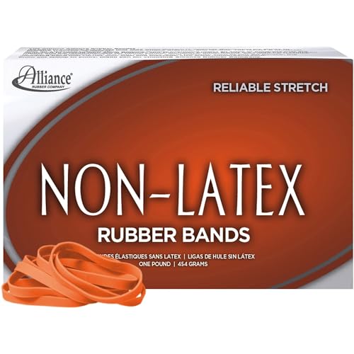 Alliance Non-Latex Rubber Bands, 1 lb Box (approx. 380 bands, 3 1/2" x 1/4"), Orange