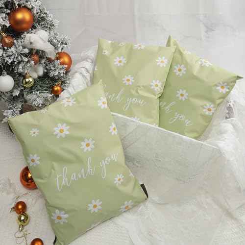 Thank You Poly Mailer 10x13 Inch 100 Pcs, Waterproof and Tear-Resistant Shipping Bags for Clothing, Cute Mailing Bags with Self-Seal, Chrysanthemum Printed Packaging Bags for Small Business