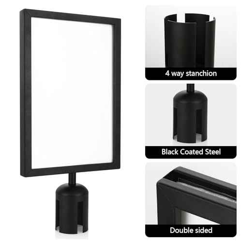 SHUESS 2 Pack Black Stanchion Sign Holder Frame, Double Sided Sign Frame with Cover for 8.5 x 11 Inches Paper Size, Stanchion Top Sign Frames for Crowd Control Sentry Stanchions