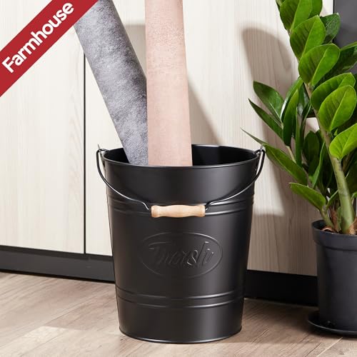 Pack 2, Rustic Farmhouse Bathroom Trash Can, Modern Country Style Galvanized Farm Metal Kitchen Trash Bucket, Large Vintage Waste Basket, Industrial Chic Bucket Garbage Can Bin, Western Garbage Pail