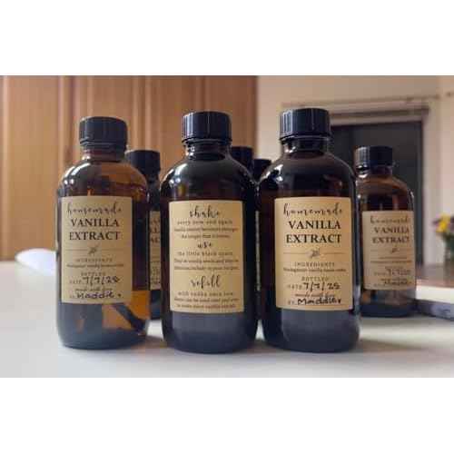 48 Pack Kraft Homemade Vanilla Extract Stickers 1.5¡¿2 inch Square Vanilla Instruction Labels Madagascar Vanilla Beans and Vodka Extract Stickers for Handcrafted Vanilla Bottles,Jar Kitchen Pantry