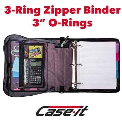 Case-it Mighty Zip Tab School Zipper Binder | 3-Inch O-Rings, 600-Sheet Capacity, 5-Subject Expanding File Folder, Multiple Pockets & Storage Organizer, Shoulder Strap | D-146 Light Blue Daisy