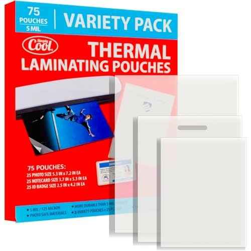 5MIL Thermal Laminating Sheets (75 Count) Photo, Notecard, I.D. Badge Sizes, Dry-Erase Friendly Laminating Pouches, Compatible with Laminators, Crystal Clear Laminated Finish