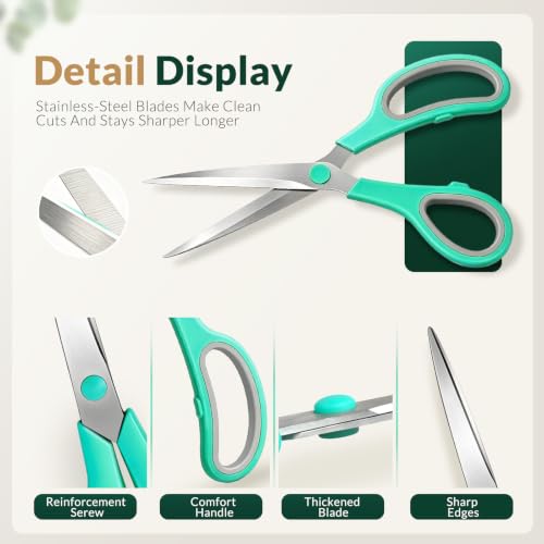 YANLIFY 8.5 Inch All-Purpose Craft Scissors 3-Pack with Soft Grip for Office, Sewing, Crafts (Green Gray, Purple Gray, Gray Orange)