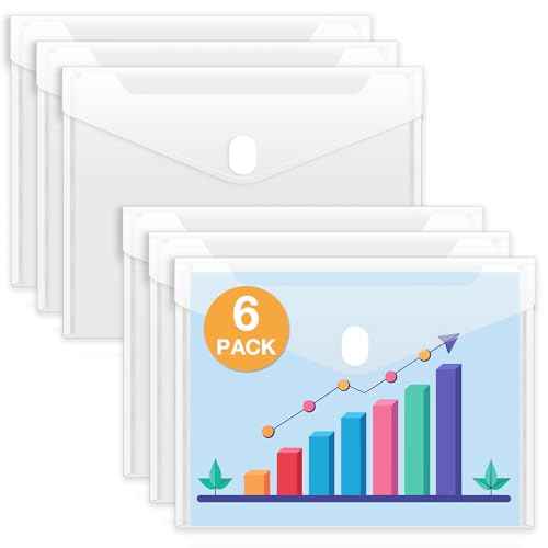 Sooez 6 Pack Plastic Envelopes File Folders, Rainforced Clear Folder Important Document Organizer, A4 Letter Size Bill Receipt Paper Holder Organizer Folder with Closure for School Office