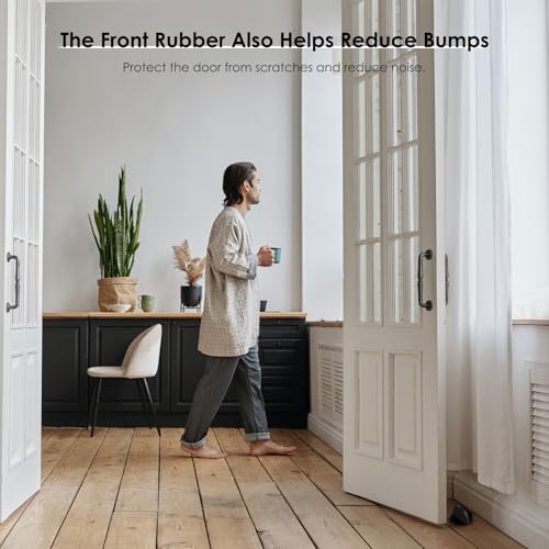 2 Pcs Self-Adhesive Floor Door Stop, Black (MorningRo) – No Drill, Semi-Circular Protectors