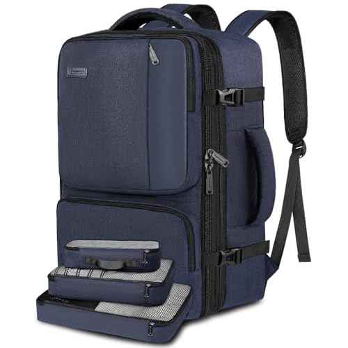 Vancropak Carry on Backpack, 47L Expandable Extra Large Travel Backpack with 3 Packing Cubes, Flight Approved Water Resistant Luggage Suitcase Weekend Duffle Bag Overnight Daypack for Men Women, Blue