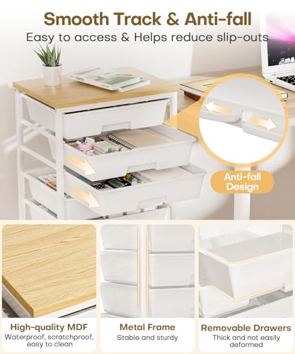 Homde White 8-Drawer Rolling Storage Cart for Desk, Office & Home Organization