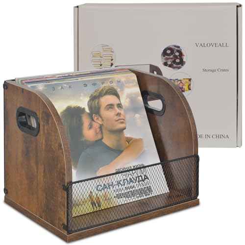 Vinyl Record Storage Record Crates for Vinyl Record Holder Wooden LP Record Storage Vinyl Crate Holds Up to 50 Record (Retro Color (1 Pack)), vintage brown