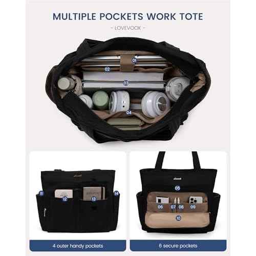 LOVEVOOK Tote Bag for Women,Light Puffer Tote Bag with Multi-pockets,Stylish Carry on Laptop Bags for Daily,Travel,Work,Gym